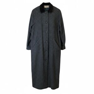 L.L. Bean Blue/Gray Houndstooth Coat Suede Collar Medium